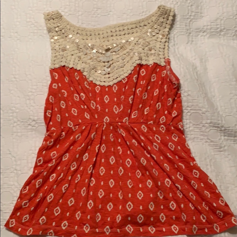 Anthropologie Deleta crochet beaded top